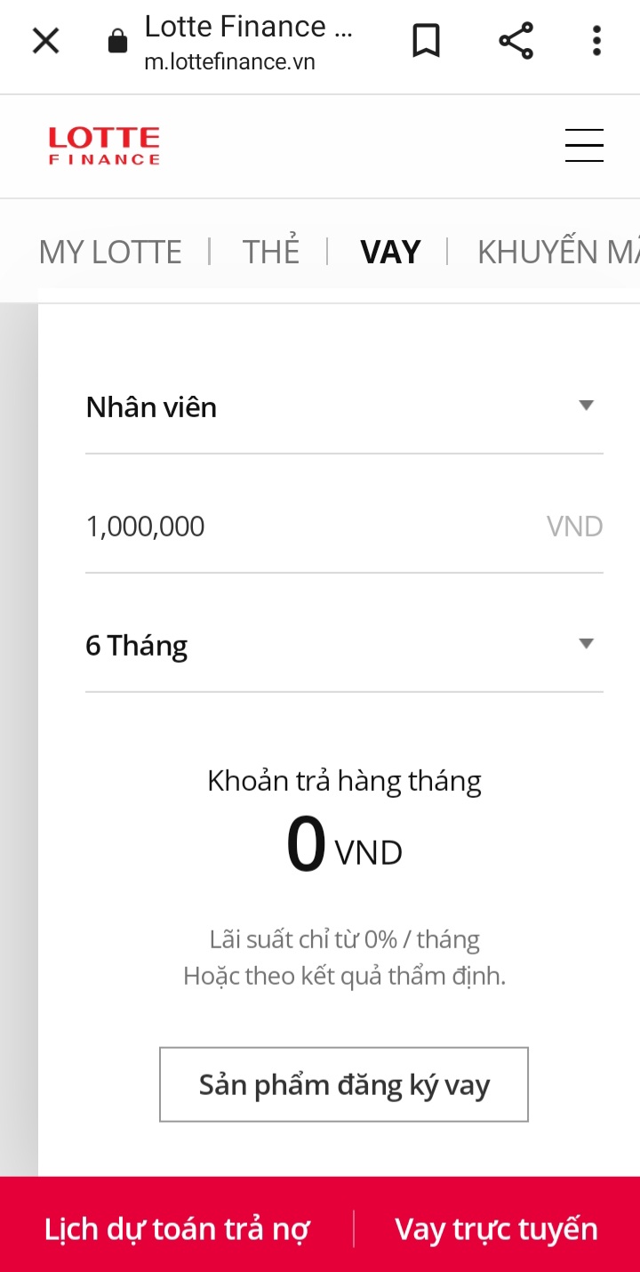 Bước 2 vay tín chấp Lotte Finance.