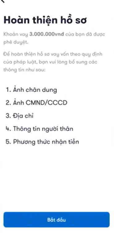 Bước 5 vay tiền nhanh VND Credit.