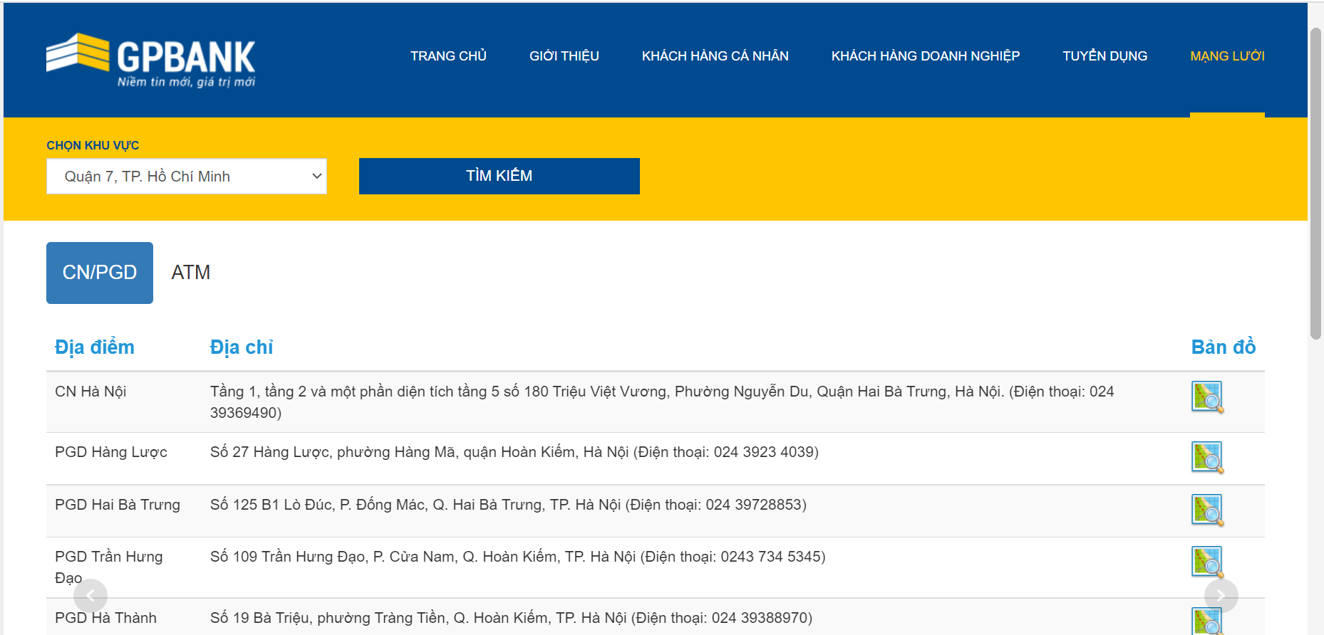 Hướng dẫn cách tra cứu địa điểm của Chi nhánh, phòng giao dịch, cây ATM GPbank.Hướng dẫn cách tra cứu địa điểm của Chi nhánh, phòng giao dịch, cây ATM GPbank.