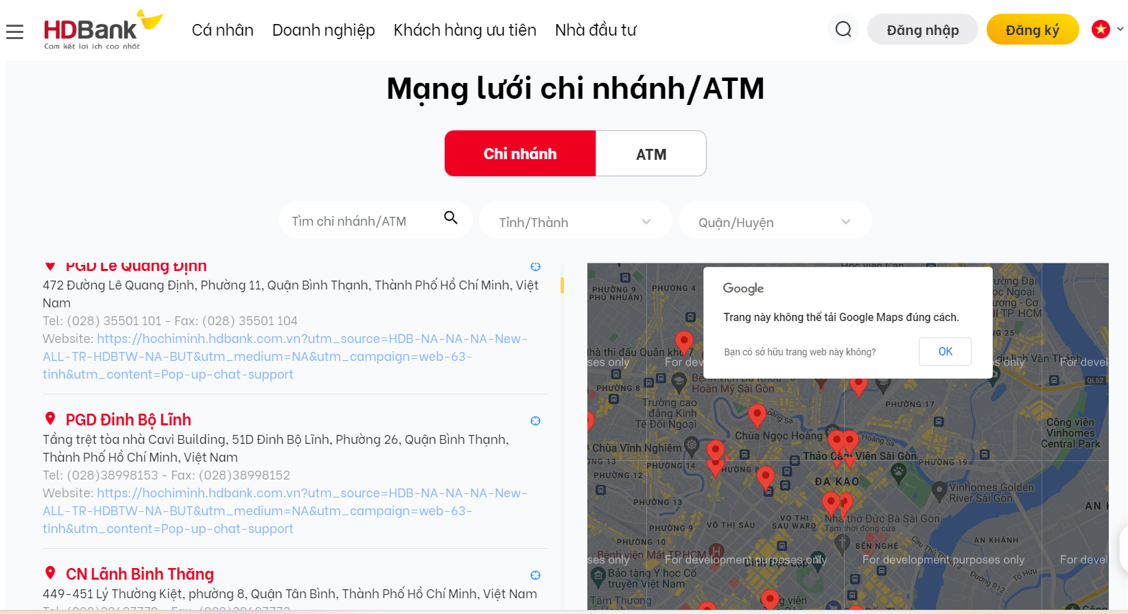 Hệ thống chi nhánh ngân hàng HD Bank.