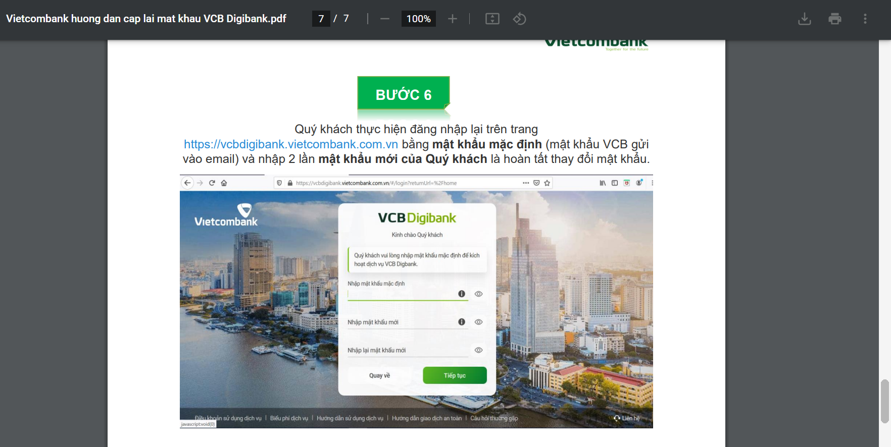 Hướng dẫn cách lấy lại mật khẩu Vietcombank.