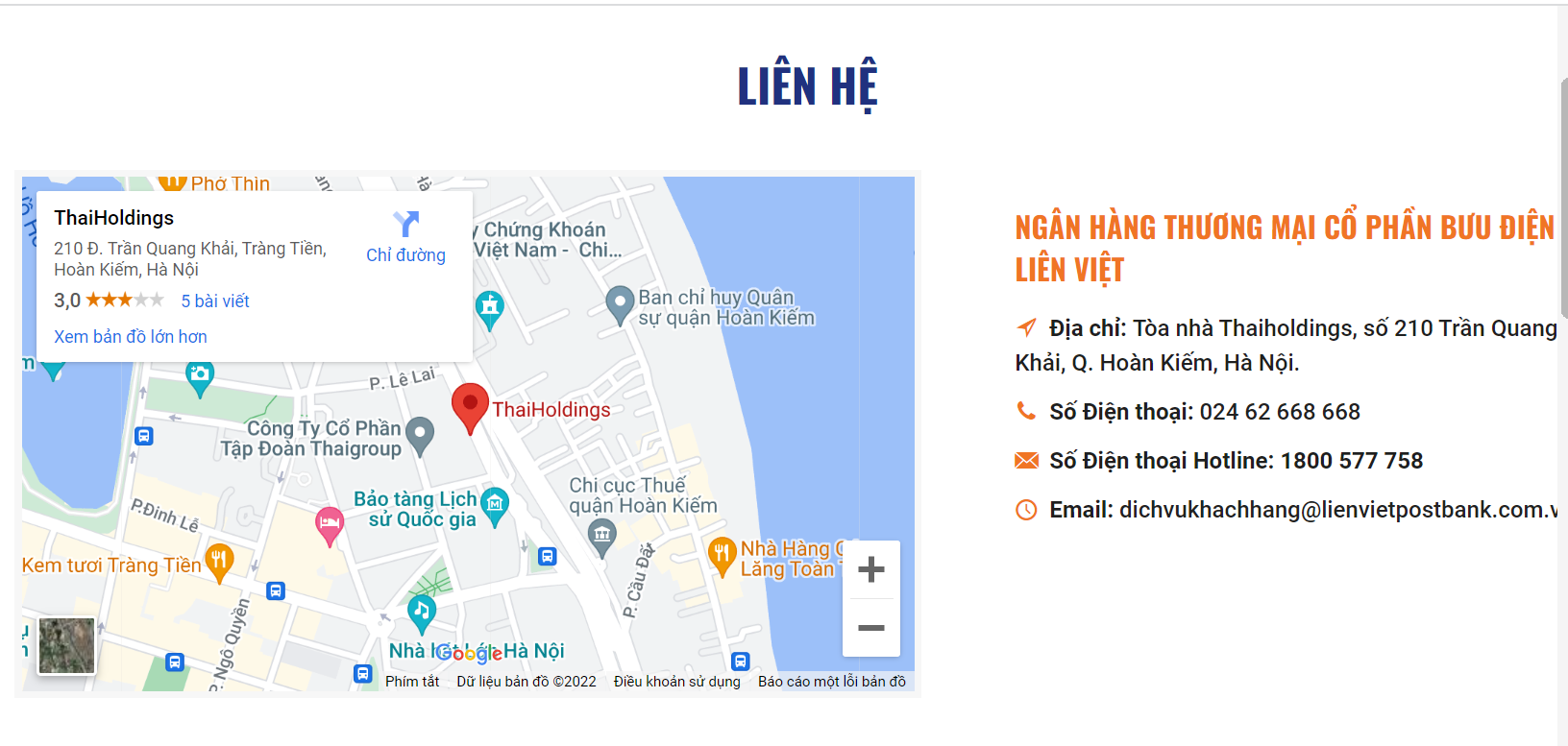 Thông tin liên hệ của ngân hàng LienVietPostBank.