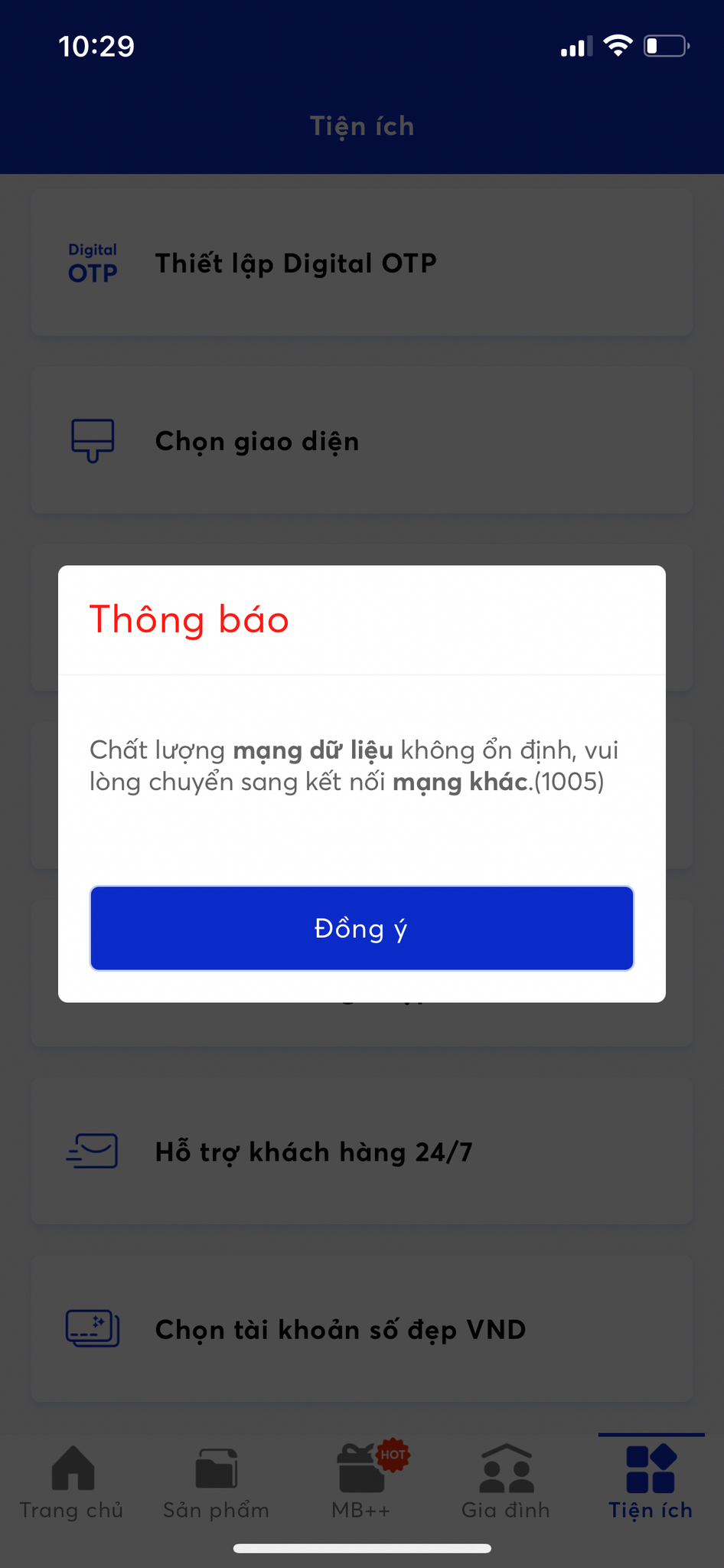 Bị lỗi khi đăng nhập App MB Bank.