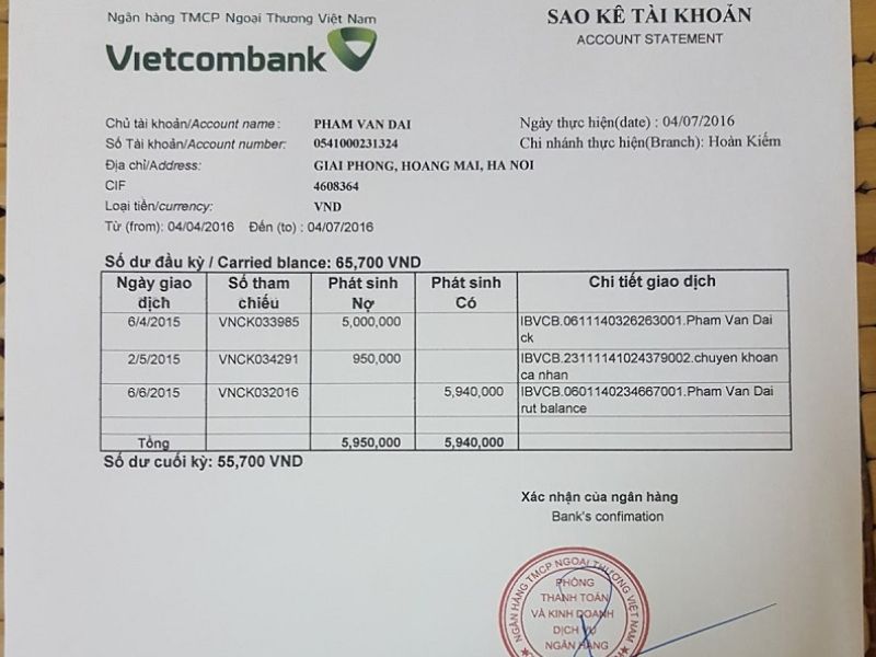 Sao kê Vietcombank là bản thông báo chi tiết về các giao dịch phát sinh hàng tháng của chủ tài khoản