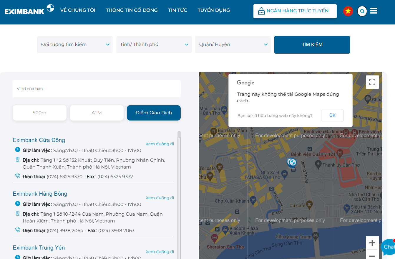 Hướng dẫn tra cứu số điện thoại của chi nhánh/phòng giao dịch Eximbank.