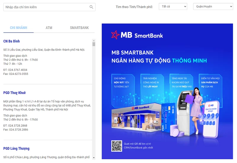 Quy trình để tra cứu số tổng đài chi nhánh MB Bank