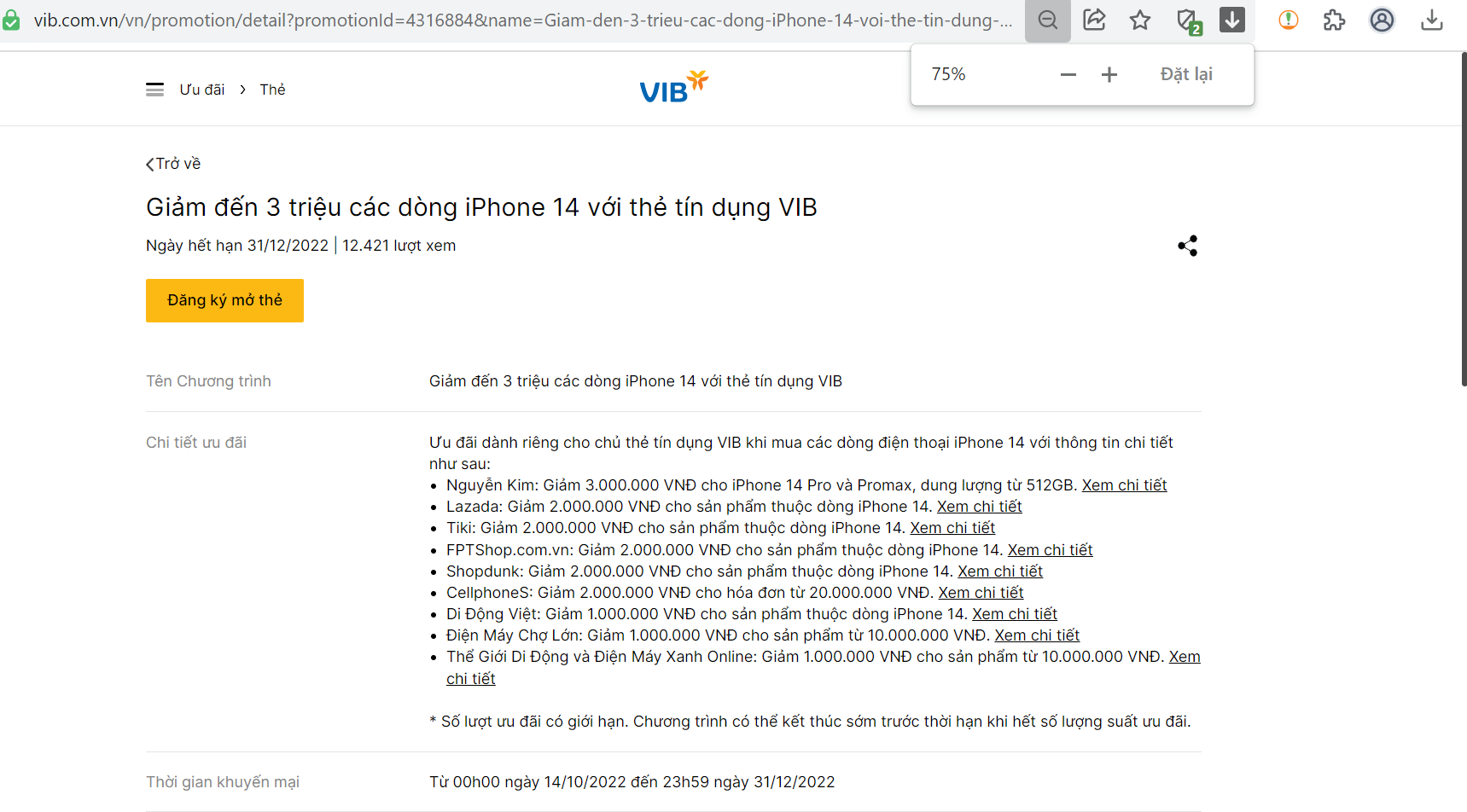 Giảm đến 3 triệu đồng các dòng iPhone 14 với thẻ tín dụng VIB.