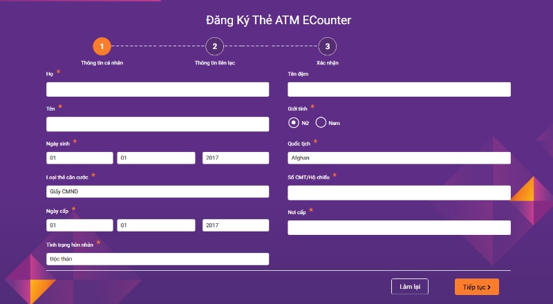 Đăng ký thẻ ATM ECounter