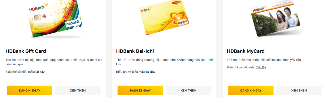 Các loại thẻ ở ngân hàng HD Bank.