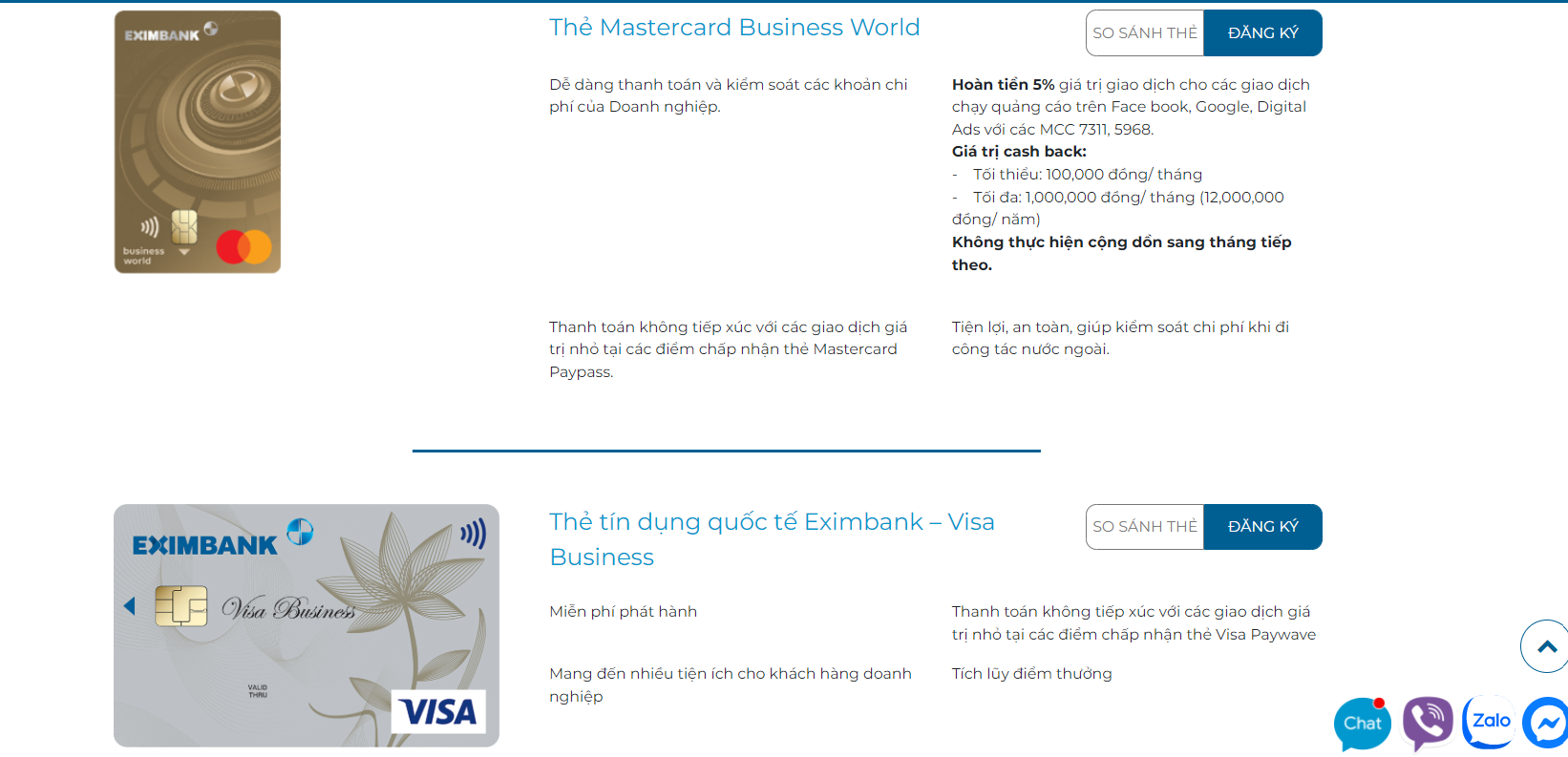 Eximbank hiện đang cung cấp những loại thẻ tín dụng nào?