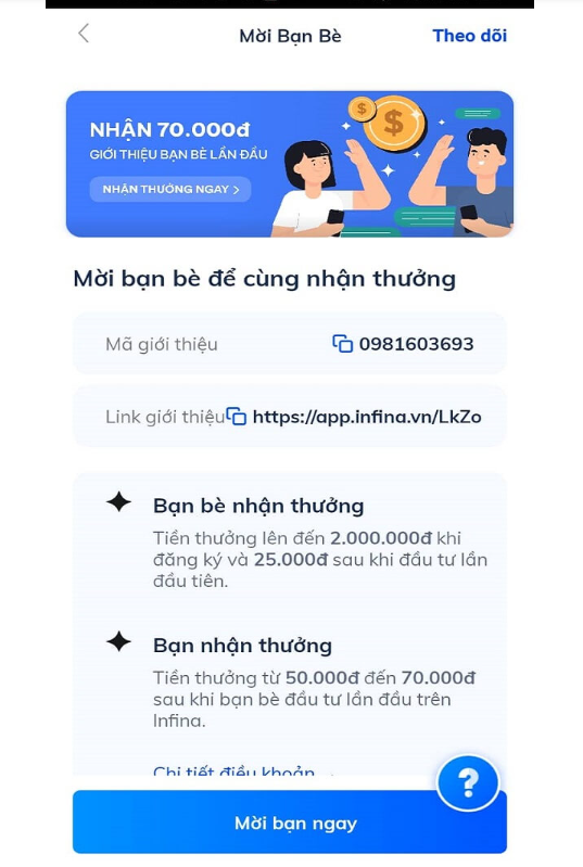 Quy trình đăng ký ứng dụng Infina.