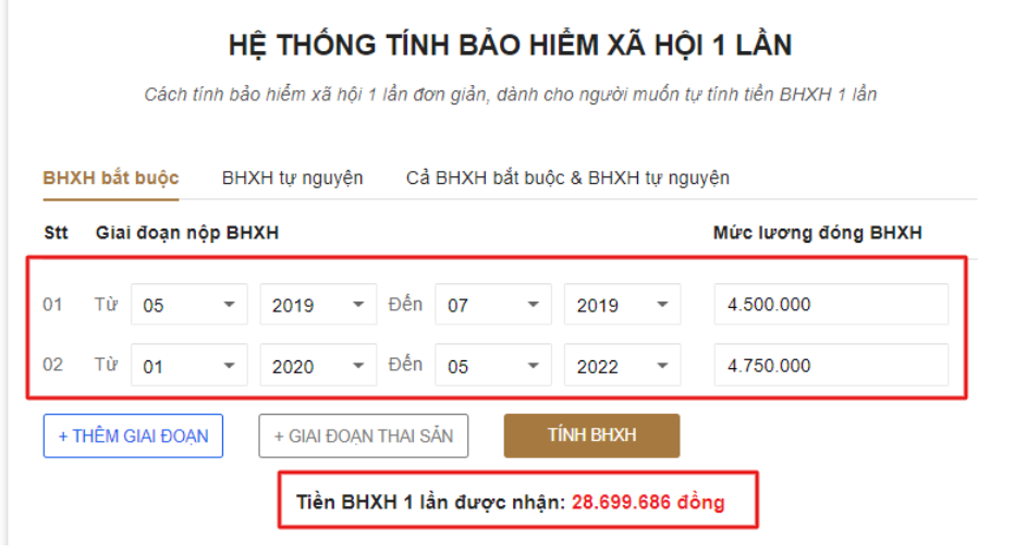 Hướng dẫn tính bảo hiểm xã hội một lần Online.