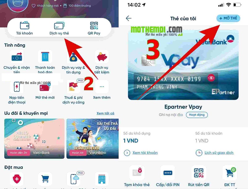 Mở thẻ trực tuyến trên ứng dụng Vietinbank iPay