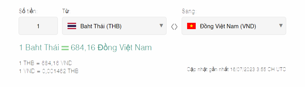 1 Baht vày từng nào chi phí Việt?