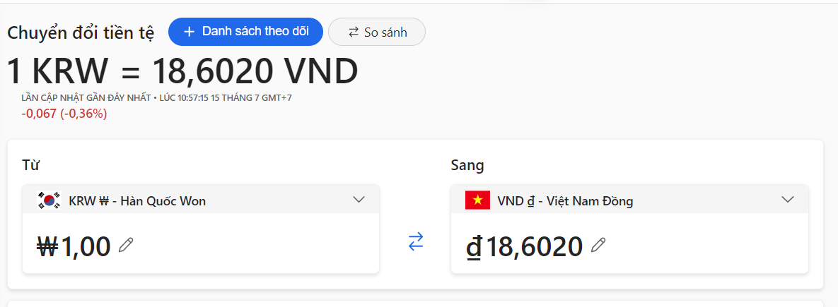 1 Won bằng bao nhiêu tiền Việt?