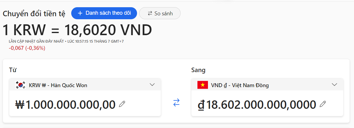 1 tỷ Won bằng bao nhiêu tiền Việt?